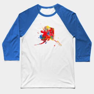 Alaska State Watercolor Map Painting - Red Baseball T-Shirt